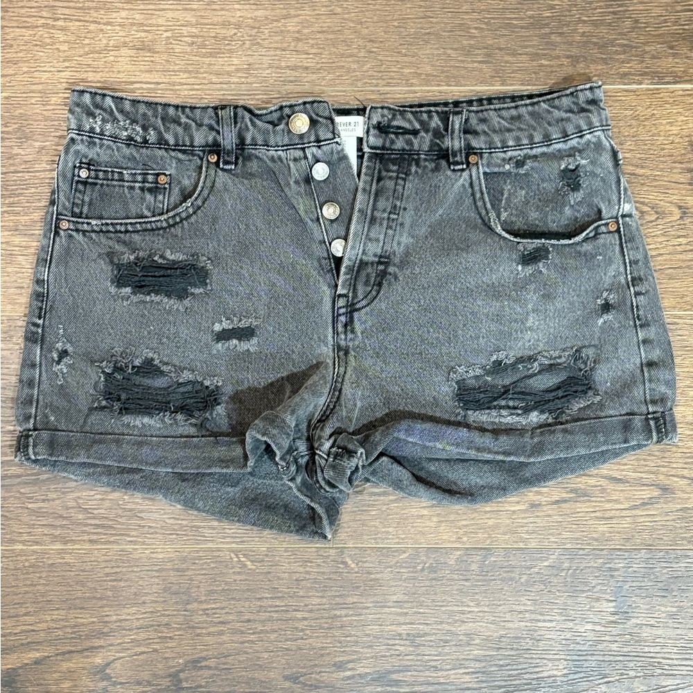 Forever 21 Charcoal Distressed Jean Shorts